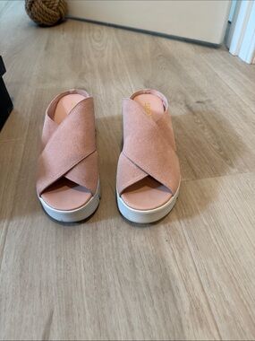 Women's Pink Suede Cross-Band Platform Sandals by Silent S
